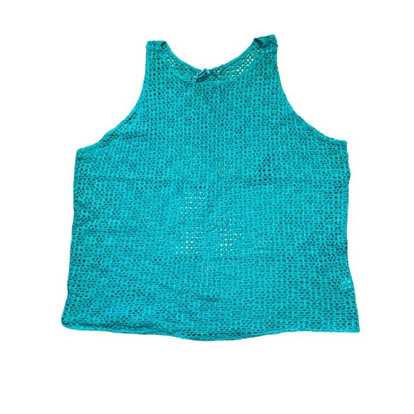 original au coton Tops - SOLD vintage 90s teal knit cotton mesh shirt size large
